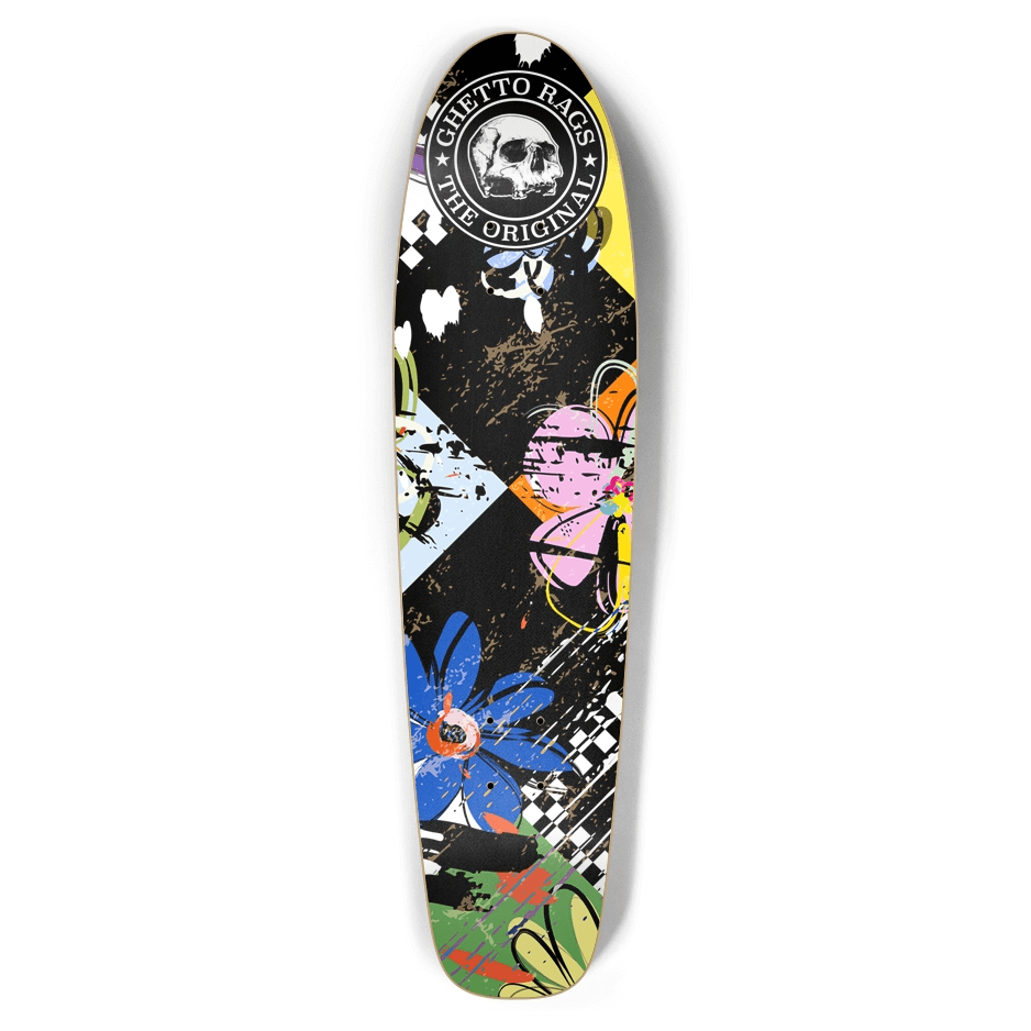 Ghetto Cruiser Skateboard Deck with vibrant graffiti-inspired graphics, showcasing urban street style and durability.