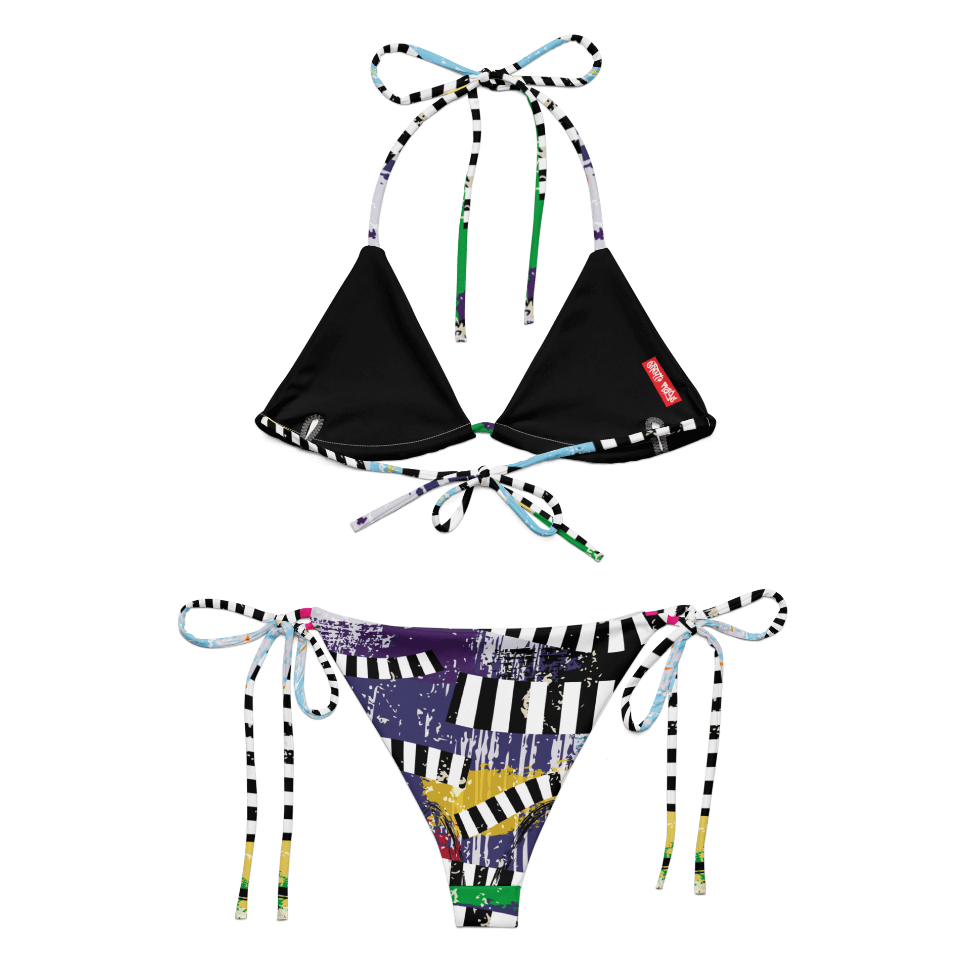 Colorful graffiti-patterned Ghetto Art String Bikini with urban flair and street art motifs.