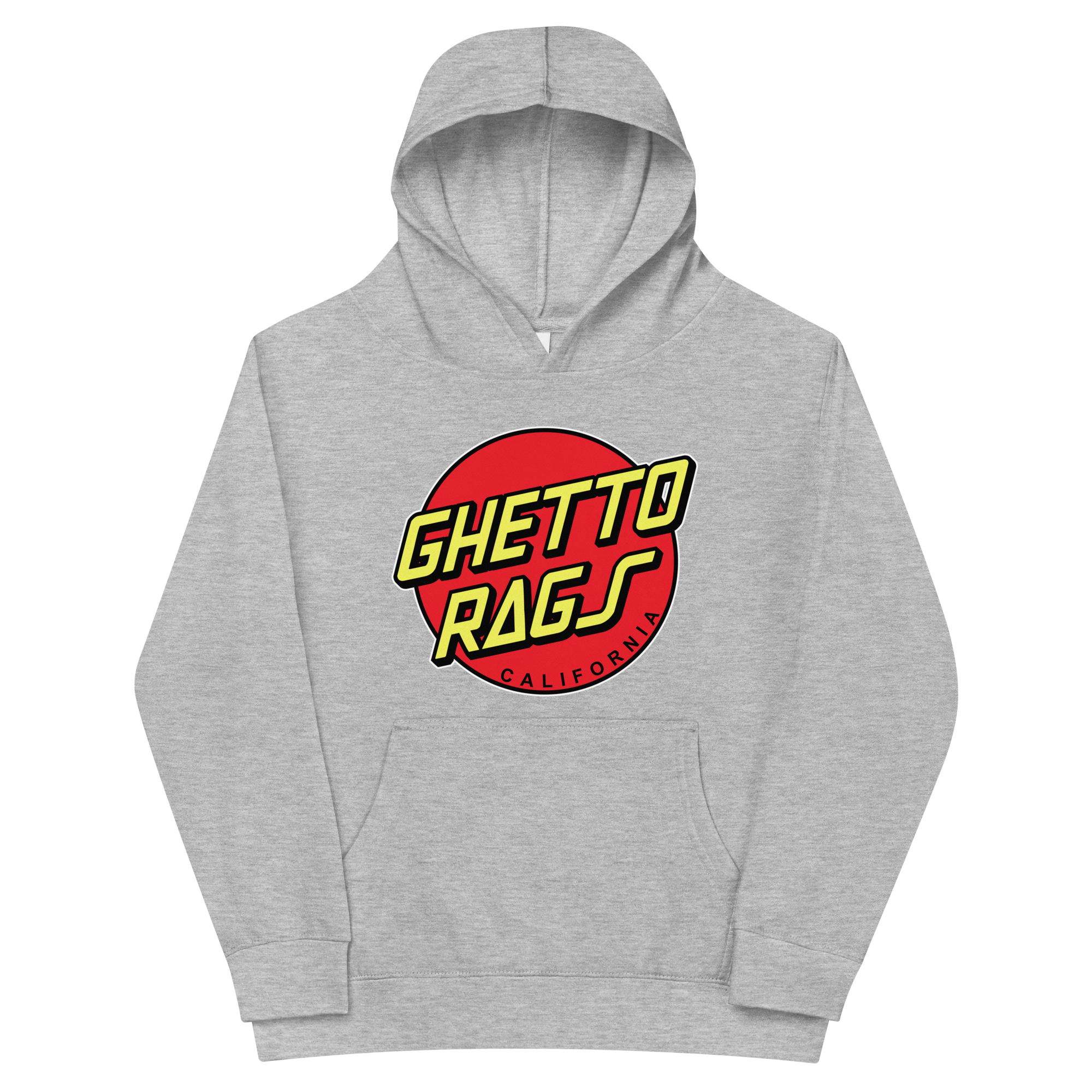 Kids Ghetto Cruz Hoodie in gray with bold logo design, perfect for urban style and comfort, featuring high-quality durability and warmth.