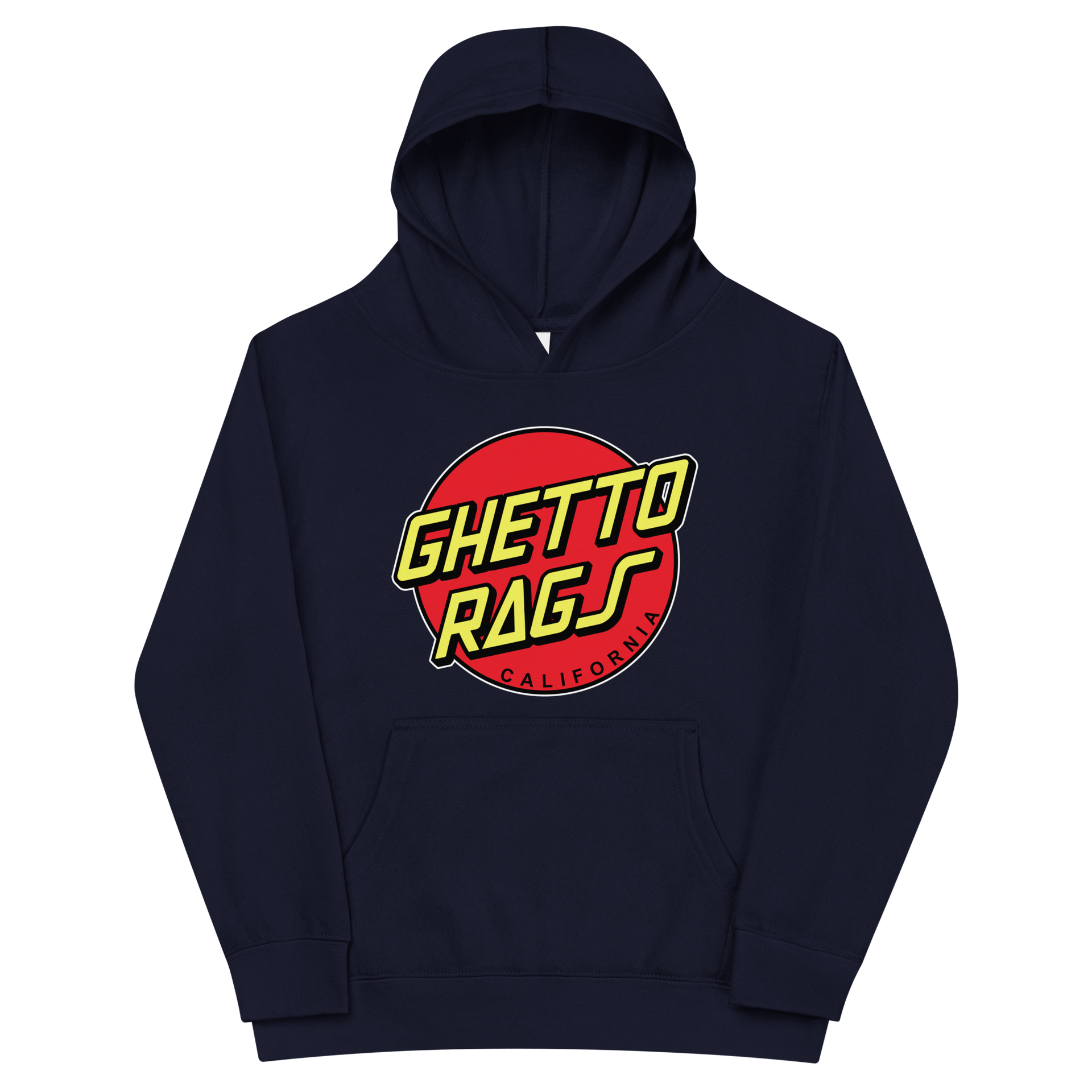 Kids Ghetto Rags hoodie with bold urban street logo design, offering style and comfort for trendy everyday wear.