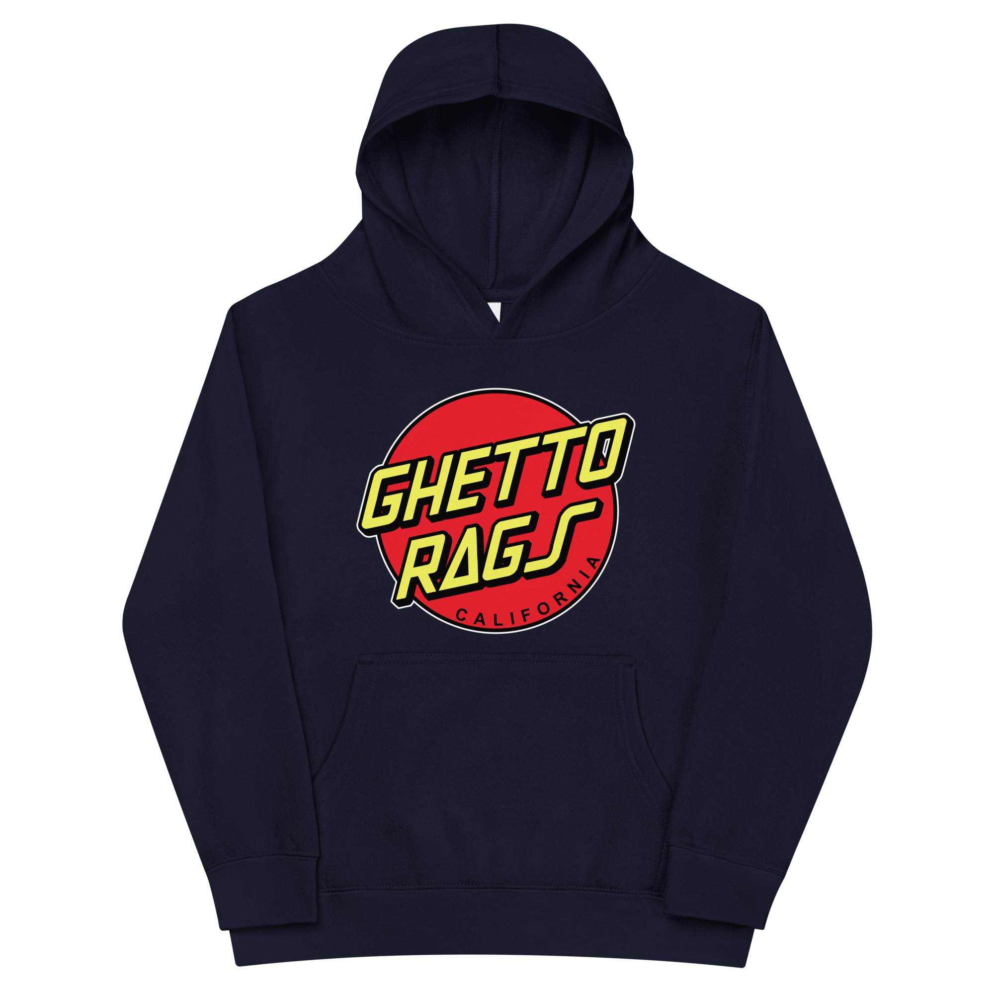 Kids Ghetto Rags hoodie with bold urban street logo design, offering style and comfort for trendy everyday wear.